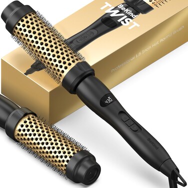 Bekind Twist Pro Thermal Brush - 1.5 Inch Versatile Heated Round Brush, Hot Air Brush Dryer, Effortless Blowout Curling Hair Styling Tools, Negative Ion Blow Out Hot Round Brush, 20s Heats (Black)