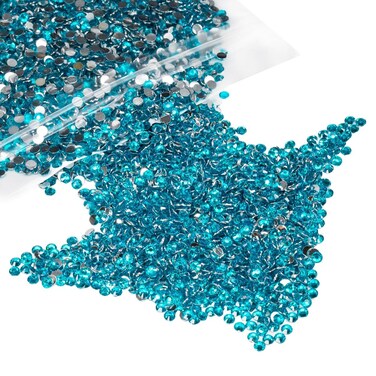 5000PCS 4mm Blue Zircon Resin Crystal Rhinestones for Crafting Flatback Rhinestones Bulk SS16 Non-Hotfix Teal Blue Stones Diamonds Crystals Gems for Nails Face Mugs Tumblers Bottles DIY Crafts