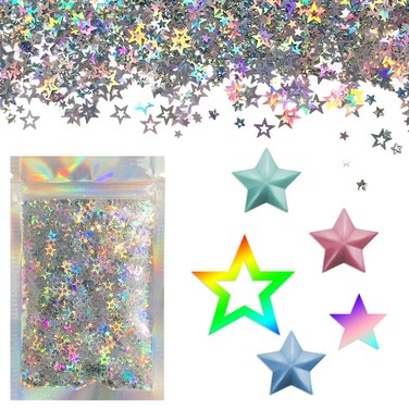 Star Glitter Holographic Silver Star - 15g Glitter, Face &amp; Body, Eye, Hair &amp; Cosmetic Makeup for Women's Festival Raves