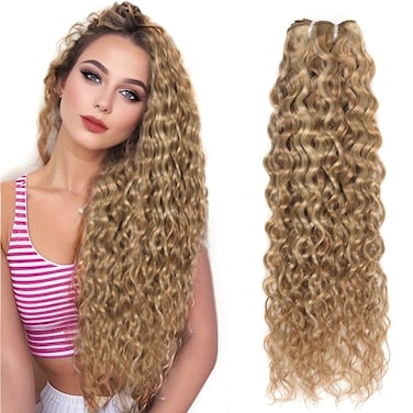 Brazilian P27/613 Water Wave Blonde Human Hair Extensions Unprocessed Human Hair Bundles Weft 1PC 100g Piano Color (18")