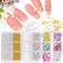 JCAKES 3 Boxes Aurora Mermaid 3D Bubble Beads Nail Charms Jewelry Flat Back Glass Crystal Semicircle Nail Pearls Gold&amp;Silver Beads Caviar Nail Art Decoration for DIY Accessories Nail Supplies