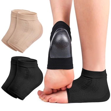 Cracked Heel Treatment Repair Socks - 2Pair of Premium Padded Compression Gel Sleeve/Sock for Dry Feet Treatment, Spa Moisturizing Heel Socks for Repairing (One Size fits Most)