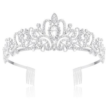 Makone Crowns for Women Princess Tiaras for Girls Queen Crown and Comb Tiara for Wedding Birthday Pageant Bridal Prom Christmas Gift (Silver)