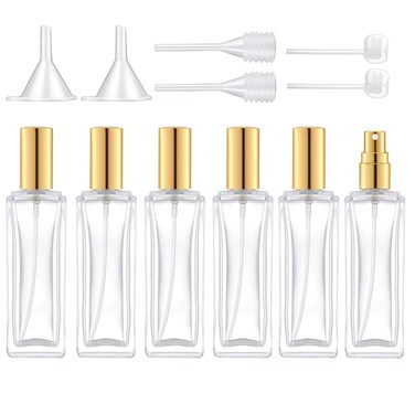 30 ml Glass Spray Bottle Perfume, 1 oz Glass Perfume Bottles Empty, Glass Atomizer, Small Glass Travel Perfume Atomizer Bottle Refillable (6 PCS, Gold)