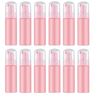 2 Oz Empty Foam Pump Bottle (12PCS) Travel Foaming Soap Dispenser for Hand Soap, Lash Shampoo Cleanser (Pink)