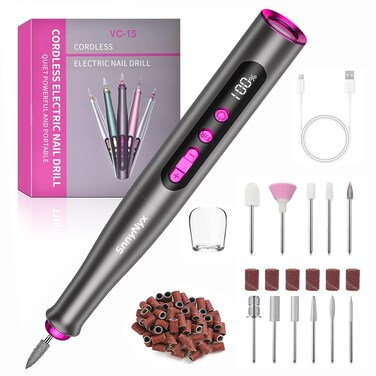 Cordless Electric Nail Drill Professional, Acrylic Nail Kit for Nail Polish Remover, Electric Nail File Buffer Grinder, Portable Rechargeable Nail Filer Electric Manicure and Pedicure kit