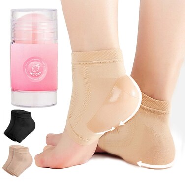 Moisturizing Socks for Cracked Heel Treatment，Heel Magic for Dry Skin or Rough Heels， with Shea Butter &amp; Vitamin E,Lotion Silicone Toeless Socks, Comes with Heel Cream for Healthy Feet