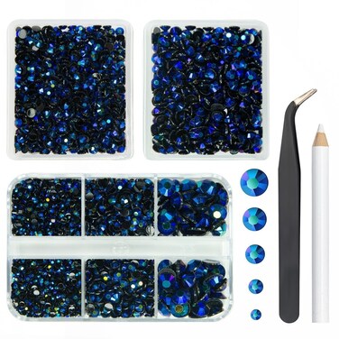 3 Boxes 5070PCS Sapphire Blue AB Resin Rhinestones for Crafting Dark Blue AB Flatback Jelly Stones 2mm 3mm 4mm 5mm 6mm Non-Hotfix Stones Diamonds Crystals Gems for Nails Tumblers DIY Crafts