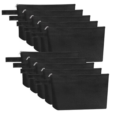 10 Pieces Cotton Canvas Makeup Bag with Bottom, Multi-Purpose Cosmetic Bag with Zipper Travel Toiletry Pouch, Blank DIY Craft Bag Pencil Bag (M, Black), MN-WB07