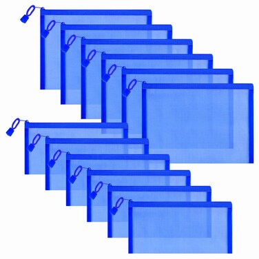 12 Pieces Zipper Nylon Mesh Pouch, Mesh Cosmetic Bags Makeup Bags Pencil Case, Multipurpose Travel Bags for Cosmetic School Office Supplies and Travel Accessories (Blue, A5+B6)