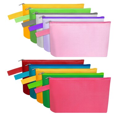 10 Pieces Cotton Canvas Makeup Bag with Bottom and Strap, Multi-Purpose Cosmetic Bag with Zipper Travel Toiletry Pouch, Blank DIY Craft Bag (Multicolor 02, S)