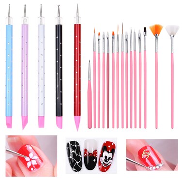 Kare &amp; Kind Nail Art Design Dotting Painting UV Gel Pen Tools - 20x Nail Art Accessories - 15x Nail Art Brushes, 5x Double Ended Sculpting and Dotting Pen - DIY, Home, Salon, Professional Use