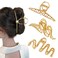 3 PCS Gold Metal Hair Claw Clips for Thick Long Hair, 4.3" Wave Cross Geometric Shape Non-slip Giant Crab Catch Barrettes Hairgrip, Trendy Elegant Women's Hair Accessories Headwear Gift