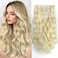 Blonde Clip in Extensions Wavy 18" Long Synthetic Invisible Thick Fake Clips on Hair Piece for Women 5PCS Curly Soft Natural Hairpieces Extension for Weddings Party Daily Use Full Head 5 Oz