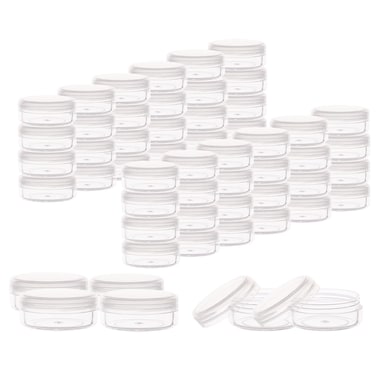 ZEJIA 10 Gram Sample Containers, 100 Count Cosmetic Containers with Lids, Refillable Empty Sample Jars, Small Plastic Containers with Lids (Clear)