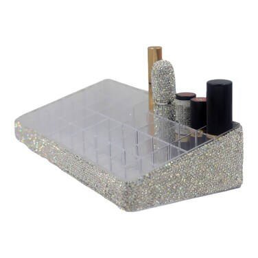 Acrylic Lipstick Organizer - Large Capacity 36-Slot Desktop Cosmetic Storage Rack, Tiered Design Lipstick Holder (Silver)