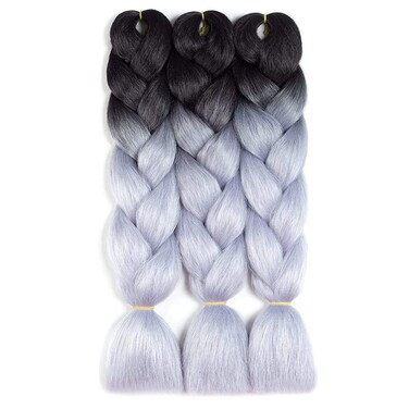 Ombre Synthetic Braiding Hair 3 Bundles Deals Afro Jumbo Braids Hair Extensions High Temperature Heat Resistant Fiber for Twist Crochet Hair Weave 24 Inch 2 Tone Color Black/Silver Grey