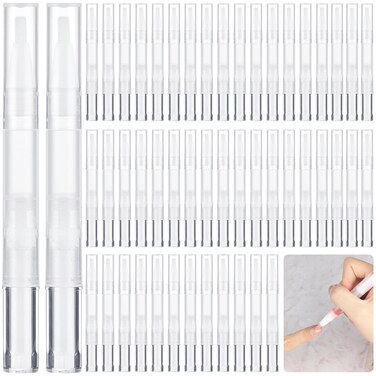 50 Pack Empty Cuticle Oil Pen 3ml Refillable Transparent Twist Pens, Empty Nail Oil Pen with Brush Tip, Eyelash Growth Liquid Tube, Cosmetic Lip Gloss Container for Applicators