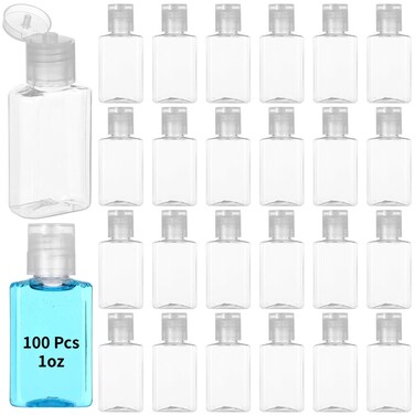 Lnrueg 100 Pcs 1 oz Travel Bottles - Hand Sanitizer Bottle Mini Clear Bottles with Flip Caps, Portable Empty Refillable Containers for Shower Gel, Face Creams, Body Lotions