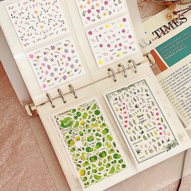 Zoance Nail Art Sticker Storage Book,Loose Leaf Binder Nail Display Collecting Album, High Transparent 30 Pages Empty Nail Decals Photos Storage Book Nail Art Tools