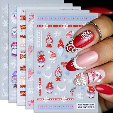 Christmas Nail Art Stickers, Snowflake Nail Decals 3D Self-Adhesive Snowflake Santa Claus Snowmen Winter Nail Design DIY Christmas Nail Decoration for Party(6Sheets)