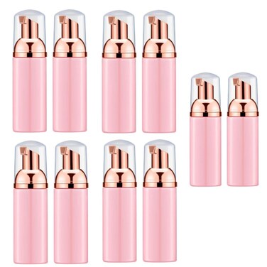 10 Pcs 1.7Oz Lash Shampoo Bottles Foam Bottle with Gold Pump Empty Travel Foaming Dispensers for Soap,Shampoo(Rose Gold,Pink)