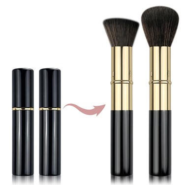 Retractable Kabuki Makeup Brushes 2 Pcs, Powder Brush/Foundation Brush/Blush Brush for Foundation, Powder Blush, Bronzer, Buffing, Liquid, Cream, with Cover