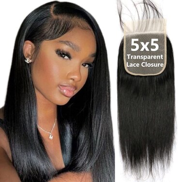 5x5 Transparent HD Lace Closure Only Silky Straight Hair Closure Invisible Lace Closure 12A Brazilian Virgin Remy Human Hair Frontal Closure 100% Human Hair Extension Pre Plucked Natural Black 18 Inch