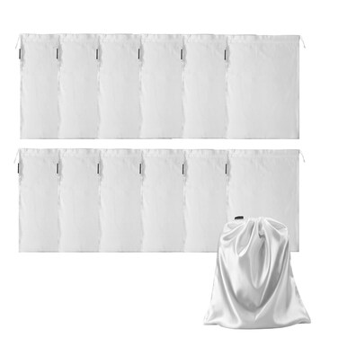 GONGKANGYUAN 12 Pcs Satin Wig Bags with Drawstring Satin Bag for Packaging Hair Extensions Wigs Soft Silk Pouches Hair Tools Storage Bags for Home and Salon (White)