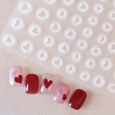 Love Heart Nail Art Sticker Decals 3D White Halo Dyeing Nail Tips Semi Transparent Hollow Out Design Fashion Charm DIY Toenails Nail Tattoos for Women Girls Manicure Nail Decoration (1 Sheets)