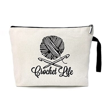 Crochet Life Funny Cosmetic Bag, for Travel Toiletry Zipper Storage Pouch Makeup Bag, Crochet Knit Lover Gifts, Birthday Present for Crochet Friends, Knitting Theme Cosmetic Bag, Yarn Lovers Gifts