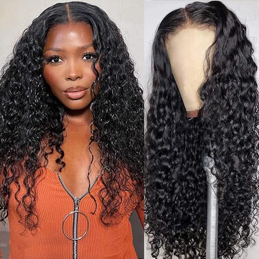FIRIEYA Deep Wave Lace Front Wigs Human Hair 180% Density Glueless Wigs Human Hair 4X4 HD Transparent Lace Closure Wigs for Women with Baby Hair 16 Inch