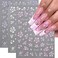 Hibiscus Nail Stickers, Hawaiian Flowers Nail Decals 3D Embossed White Pink Purple Flower Pattern Summer Hibiscus Nail Design Manicure Tropical Nail Accessories for Women Girls(3Sheets)