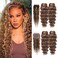 Highlight Bundles Human Hair with Closure, 10a Brazilian Deep Wave Human Hair 4 Bundles with 4x4 Closure 4/27 Color Ombre Bundles Human Hair (Highlight Deep Wave 16 18 20 22+16inch)