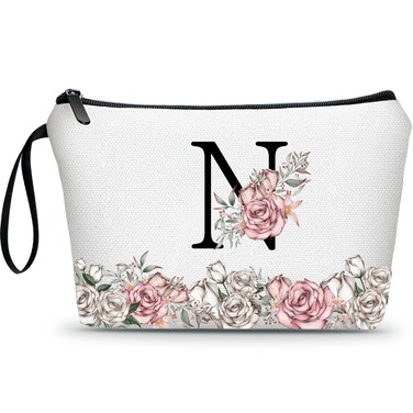 Cute Gifts for Teen Girls,Monogrammed Gifts for Women,Makeup Bag Travel,Women Birthday Gifts,Bridesmaid Makeup Bag,Personalized Cosmetic Bag,Teenage Girl Gifts(Letter N), letterN-2