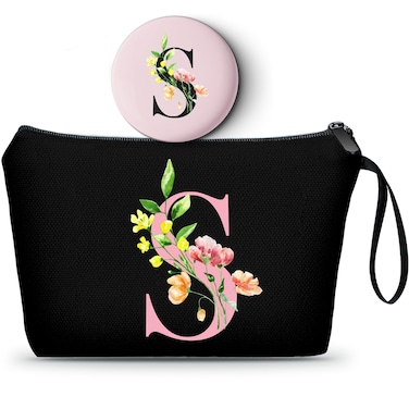 SEAMOON Gifts for Women Birthday Unique, Makeup Bag, Gifts for Mom Birthday, Bride to be Gifts,Bridal Shower Gift, Womens Gifts for Birthday, Initial Cosmetic Bag with Mirror,Mothers Day Gifts,S