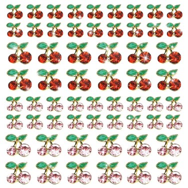60 Pcs 3D Cherry Nail Charms Cherry Nail Rhinestones Nail Art Shiny Gems Nail Studs Cute Fruit Nail Diamond Crystal Luxury Jewelry for Nails Face Makeup Women Crafts DIY(Pink/Red Gold, 6mm/8mm)