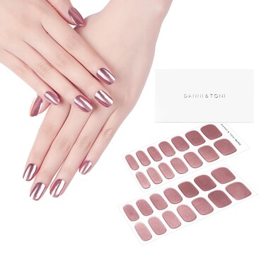 DANNI &amp; TONI Semi Cured Gel Nail Strips Rose Gold (Champagne Shine) Mirror Gel Nail Stickers Metalic Nail Wraps 28 Stickers
