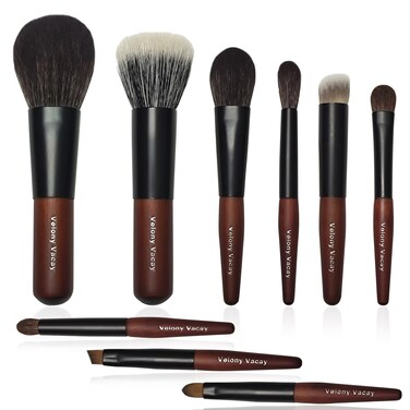 Mini Makeup Brush Set, 9 Full Face Mini Travel Make Up Brushes Set, Synthetic &amp; Natural Hair Makeup Brushes For Blush, Eyeshadow, Conceal, Eyebrow Brush, with a compact Brush Case