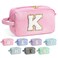 YOOLIFE Makeup Bag for Women - Monogram Cute Initial Pink Makeup Bags Cosmetic Toiletry Pouch Make Up Case for Women Her Best Friend Friendship Sister Teacher, Personalized Birthday Gifts for Women K