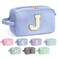 YOOLIFE Initial Makeup Bag for Women - Monogram Cute Blue Makeup Bags Cosmetic Toiletry Pouch Make Up Case for Women Her Best Friend Friendship Sister Teacher, Personalized Birthday Gifts for Women J