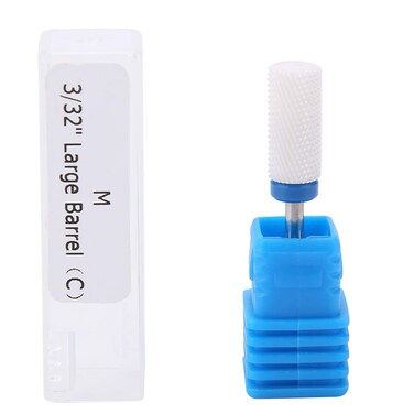 FILFEEL Nail Drill Bit, Ceramic Manicure Drill Bits for Manicure Pedicure Cuticle Gel Nail Polishing Cylinder Shape Grinding Head, with Display Base(White 05#)