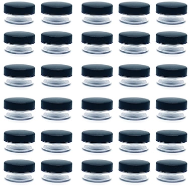 30 Pcs Sample Containers, 10 Gram Mini Sample Jars for Cosmetic, Eye shadow, Black Lid