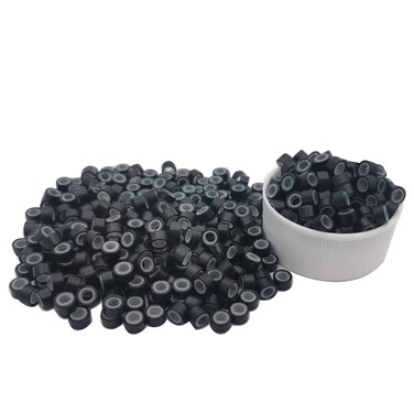 500 Pcs Hair Extension Beads 5mm Silicone Micro Rings Links Beads for I Tip Human Hair Extensions Tool (Black)