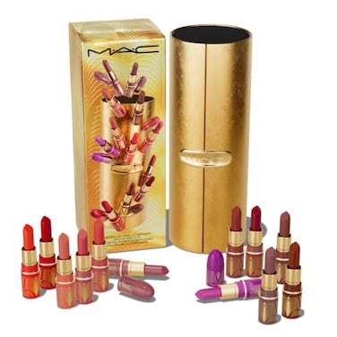 MAC Cosmetics Limited Edition Golden Girls Miniature Lustreglass Lipstick Vault x 12 - Vault and 12 Mini Lipsticks - Travel Size