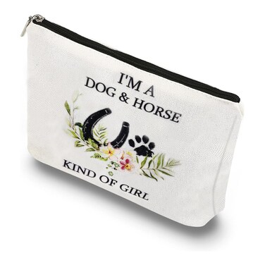 Dog Horse Makeup Bags for Women,Cosmetic Bag for Women,Dog Lover Gifts,Horse Lover Gift,Horse Makeup Bags for Women,I'm a Dog and Horse Kind of Girl Cosmetic Bag,Dog Mom Horse Lover Cowgirl Gifts