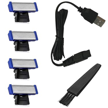 Shaver Head Replacement Charger and Brush for Electric Solo Shaver Cleaning Bursh USB Data Cable Power Trimmer Solo Head Replacement Charge Line (4Shaver head &amp; cord&amp;brush)