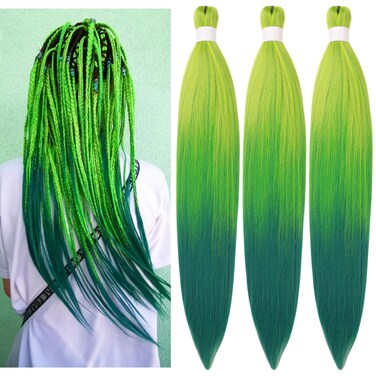 Ombre Green Braiding Hair Pre Stretched Kanekalon Braiding Hair