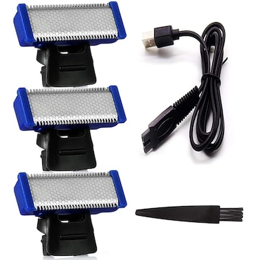 Replacement Head for Old Version of Microtouch Solo Mens Shaver Electric Micro Trimmer (3 Razor Blade &amp; 1 Clean Brush &amp; 1 USB Charger Cable)