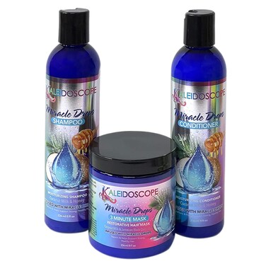 Kaleidoscope - Miracle Drops Collection &ndash; Coconut Milk, Honey &amp; Aloe Vera, Rice Water Moisturizing Blend &ndash; Shampoo, Conditioner &amp; 3 Minute Mask - Hair Care Styling Bundle 3 Pcs Set